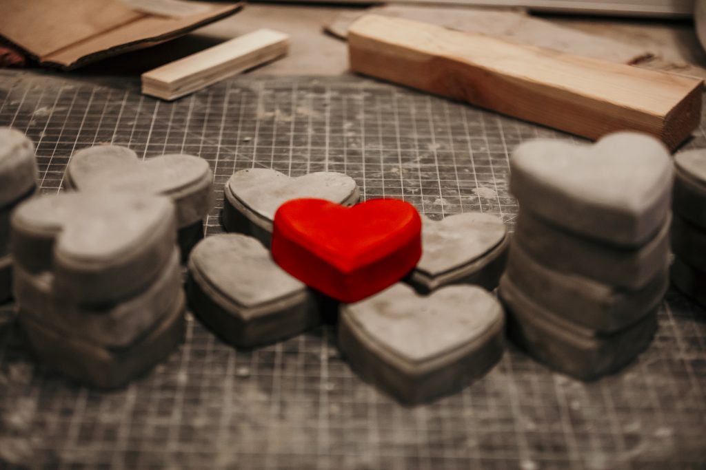 pile of concrete hearts