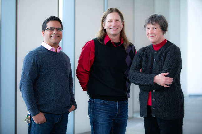 Three researchers standing in a row