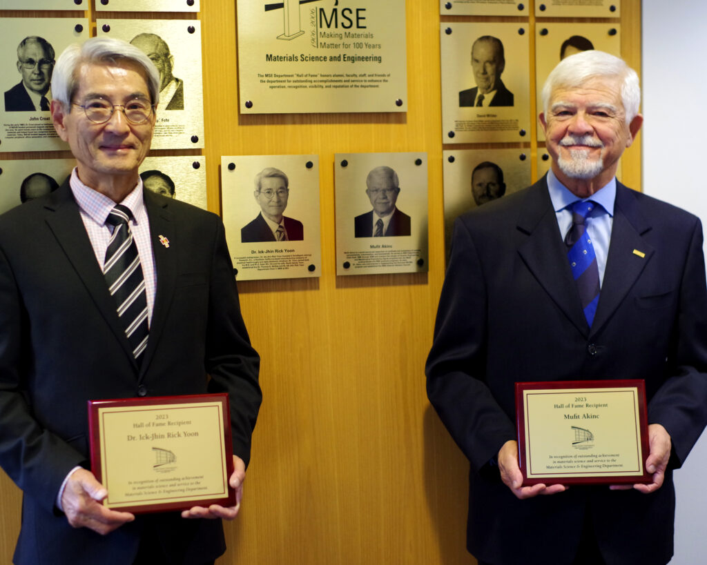 Ick-Jhin Rick Yoon and Mufit Akinc were inducted into the MSE Hall of Fame on Oct 13, 2023. 