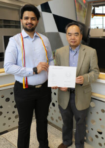 REX Award recipient Harsha Sista with major professor Hui Hu