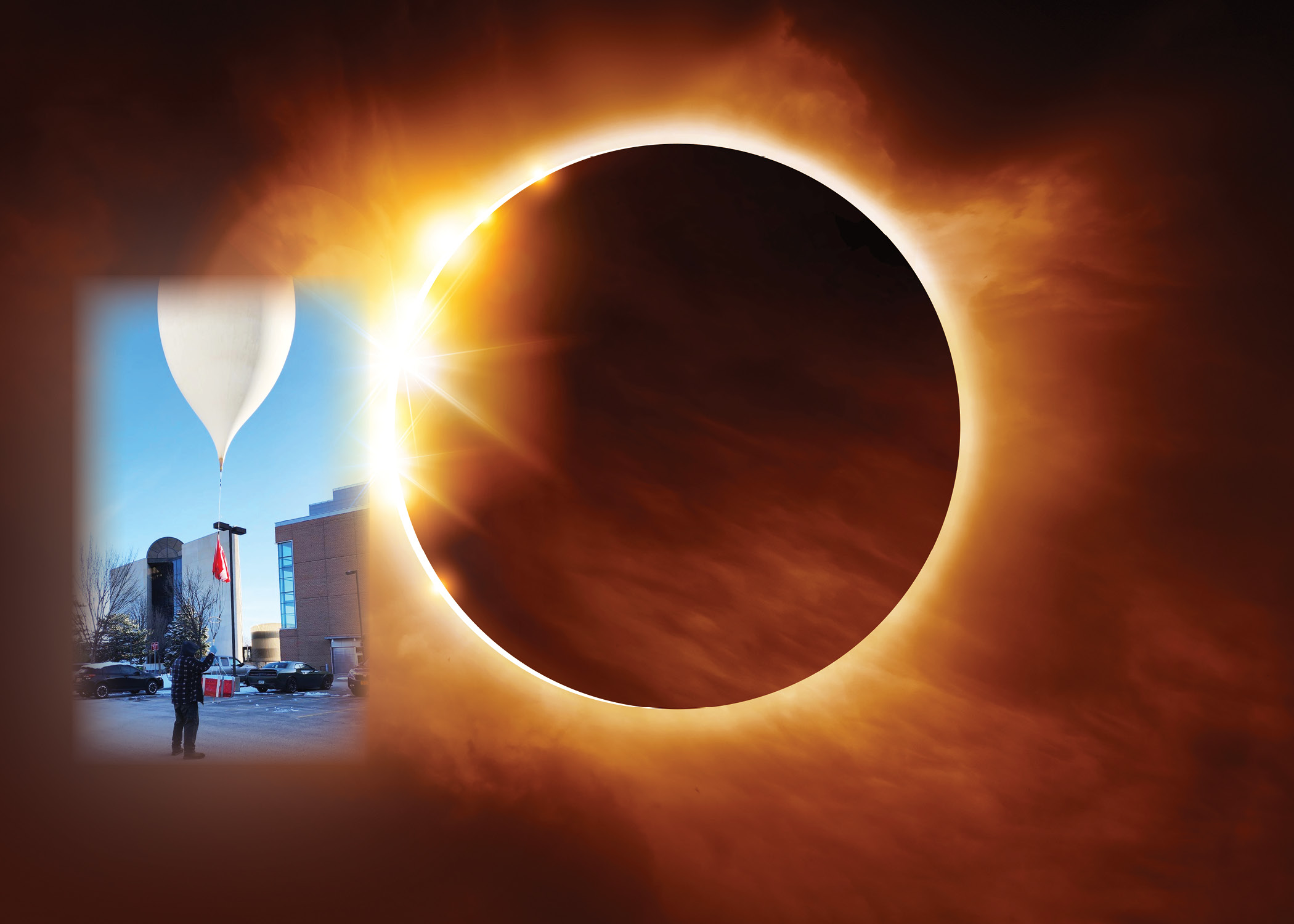 HABET balloon test launch photo superimposed on eclipse graphic