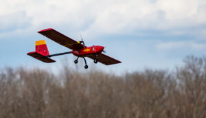 A team's plane in flight