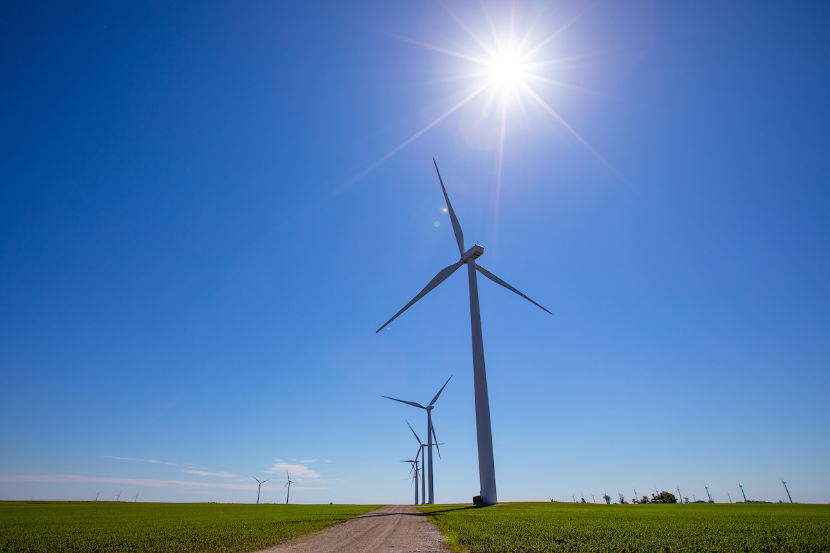 wind turbines in rural setting