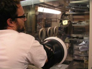 A student works on developing lithium-sulfur batteries.